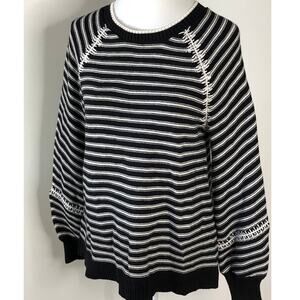Loft Medium Sweater Black & white Long Sleeve Stitch Detail